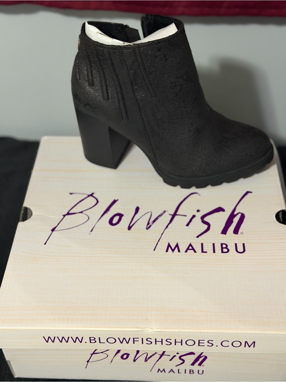 Blowfish Black Suede-Look Block Heel Ankle Booties
